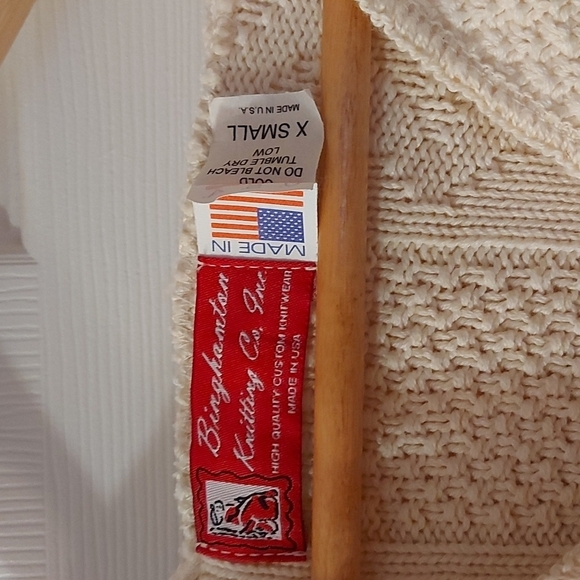 Vintage Binghamton Knitting Co. Aran Knit Hooded Sweater Oversized 100% Cotton - Picture 3 of 6
